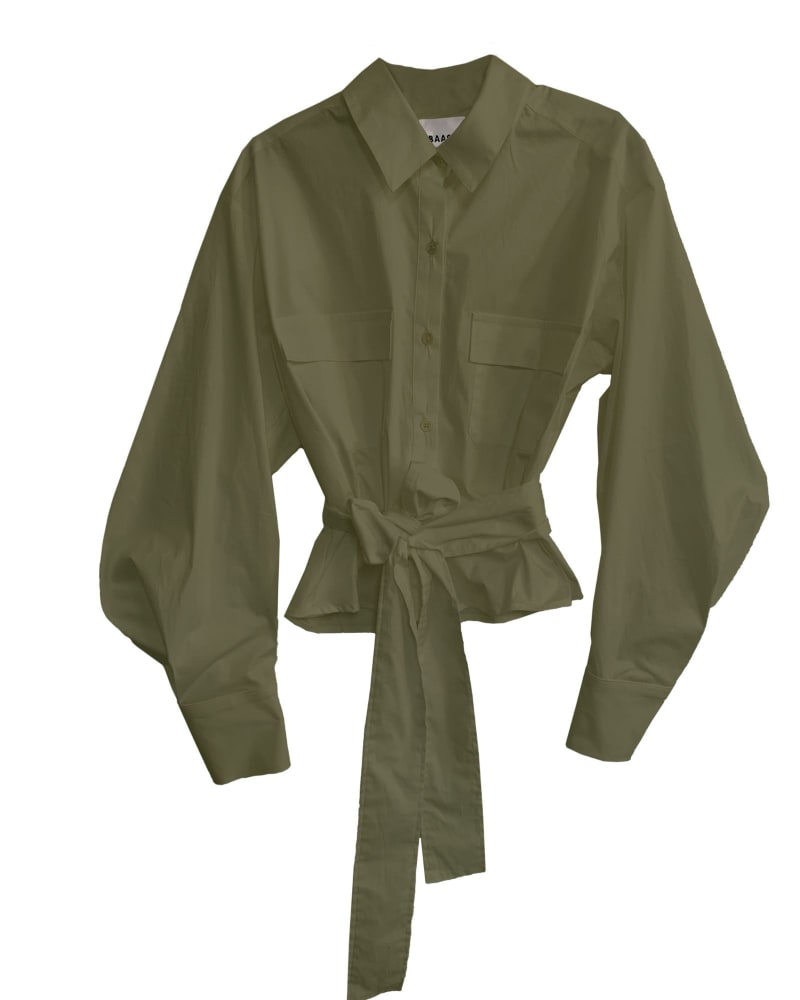 Front of a size 3 Cropped Cargo Top Olive in olive by BAACAL. | dia_product_style_image_id:323972